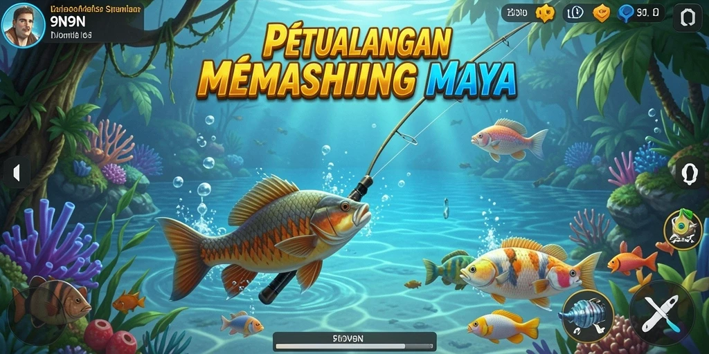 Tampilan seru dari gameplay memancing di 9N9N.