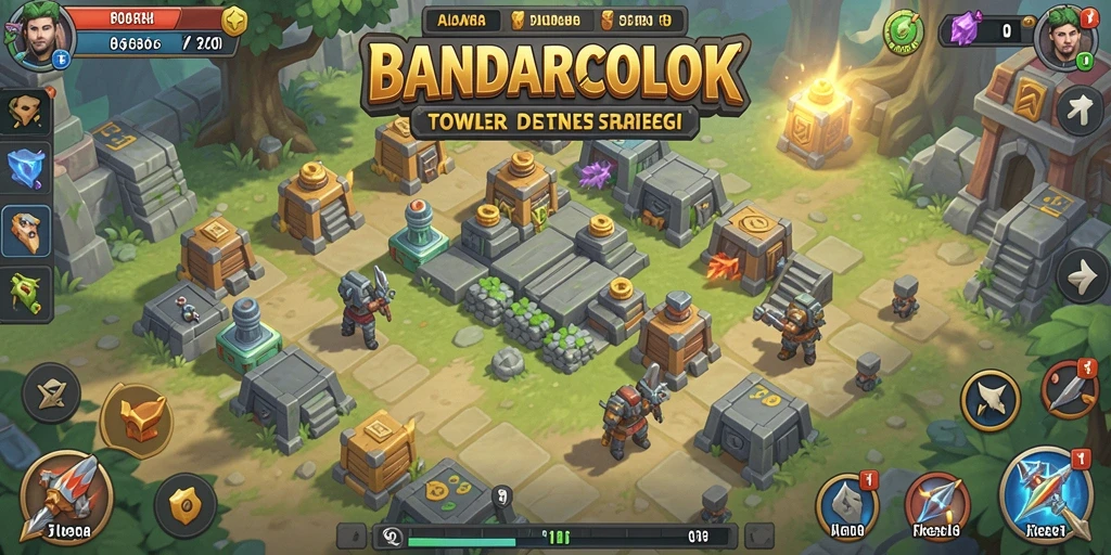 Screenshot menunjukkan pertempuran Tower Defense yang intens di BANDARCOLOK.
