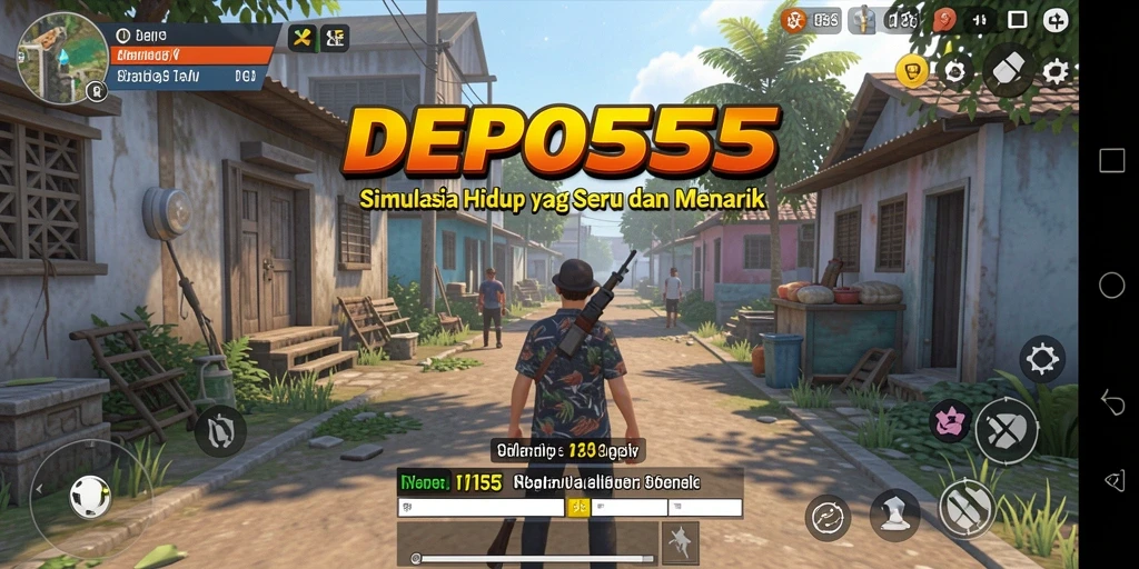 Screenshot gameplay DEPO555 menampilkan interaksi karakter yang menarik.