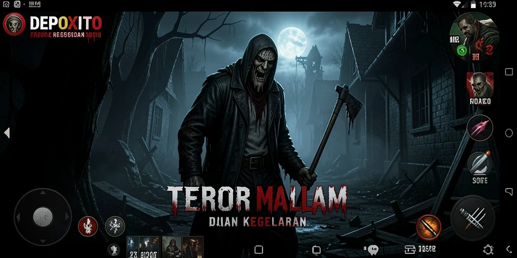 Gameplay DEPOXITO yang mencekam dalam suasana gelap dan misterius.