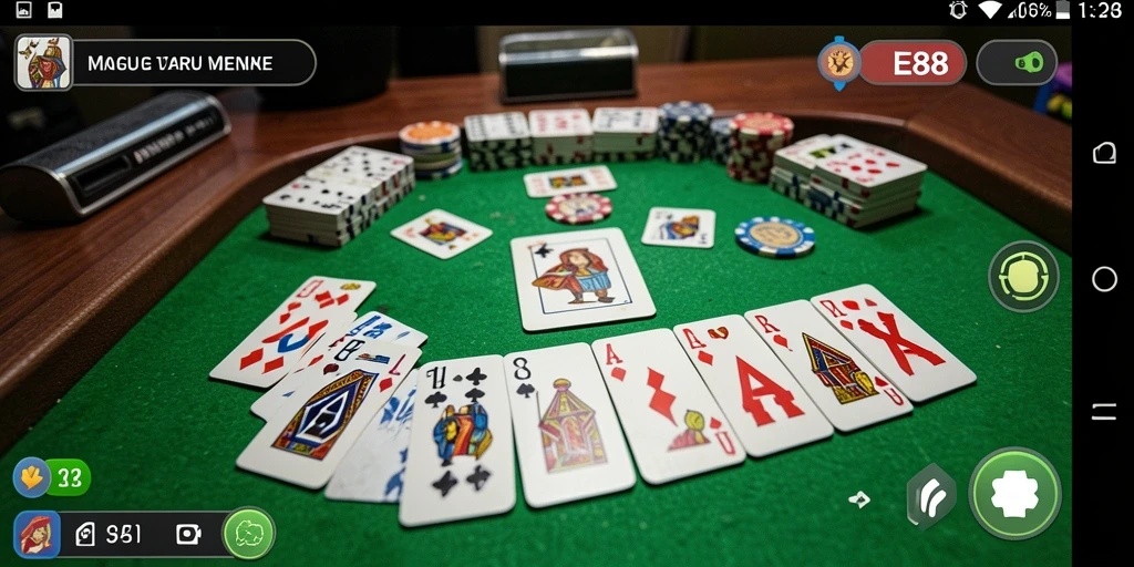 Tampilan seru gameplay Gaple E88 dengan desain kartu menarik.