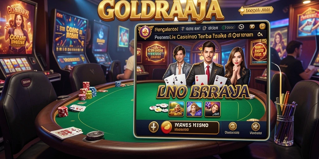 Tangkapan layar gameplay <strong>GOLDRAJA</strong> menampilkan suasana kasino yang mendebarkan.