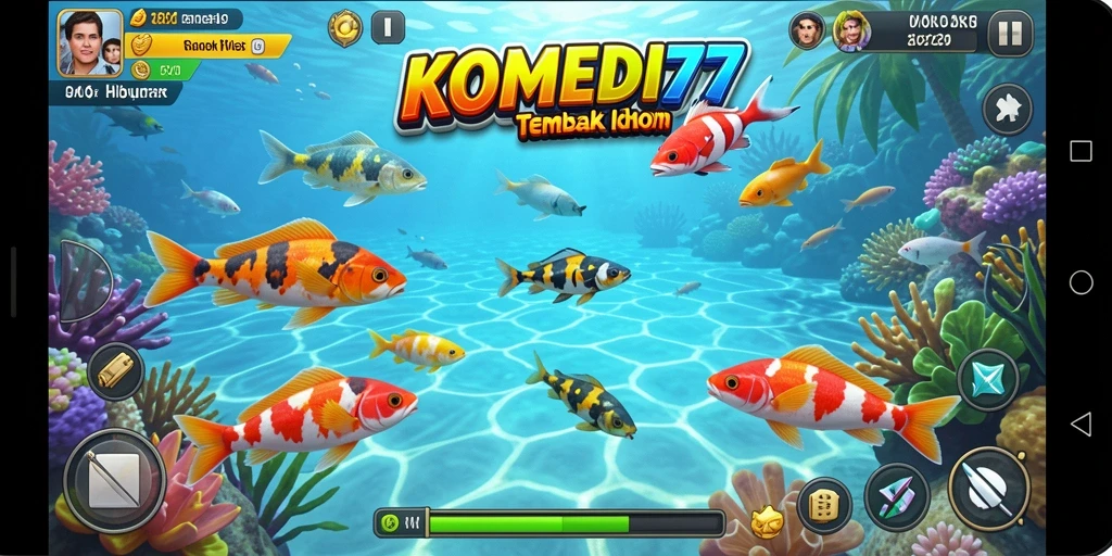 Tampilan gameplay seru dari KOMEDI77 saat menangkap ikan.