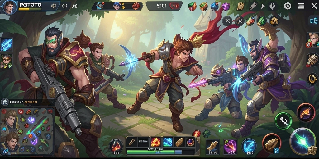 Screenshot utama PGTOTO menampilkan pertarungan seru dalam game MOBA.