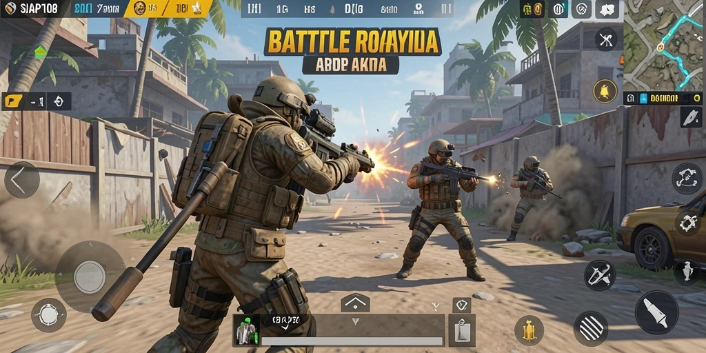 Tangkapan layar menunjukkan aksi seru dalam permainan Battle Royale.