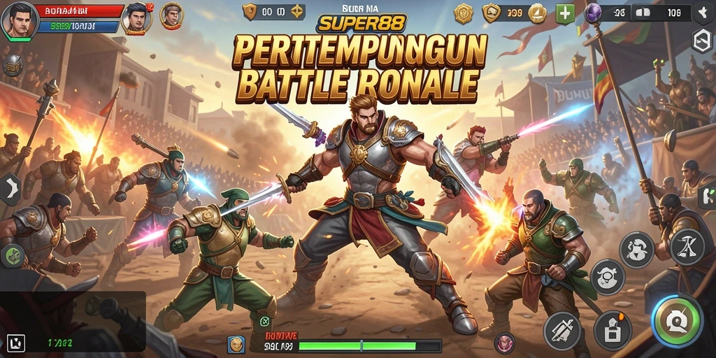 Screenshot gameplay <strong>SUPER88</strong> menampilkan pertempuran intens di medan perang Battle Royale.