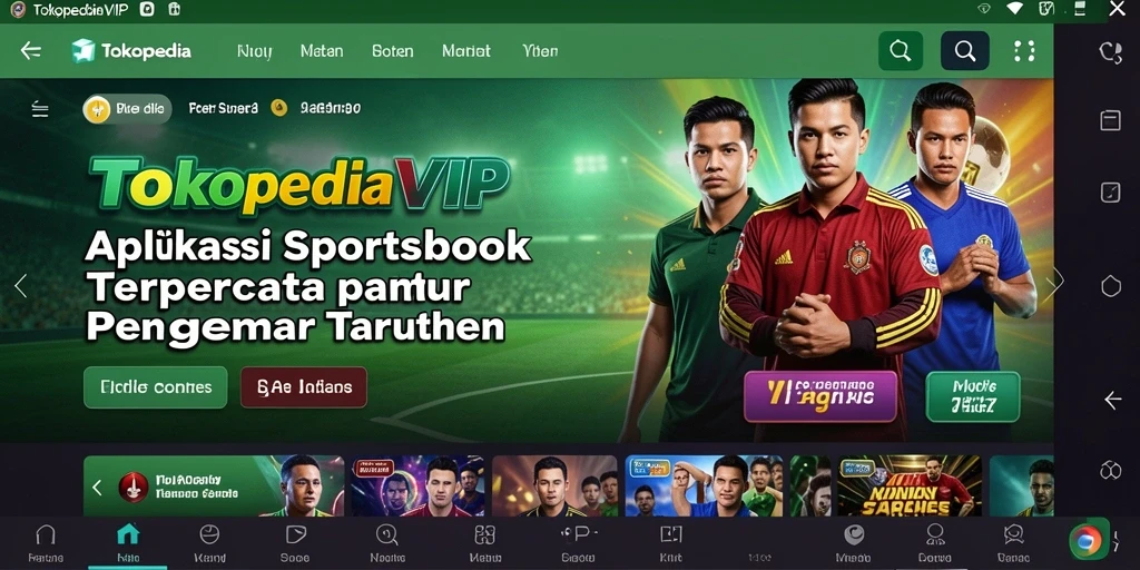 Tampilan utama TOKOPEDIAVIP menampilkan berbagai pilihan taruhan olahraga.