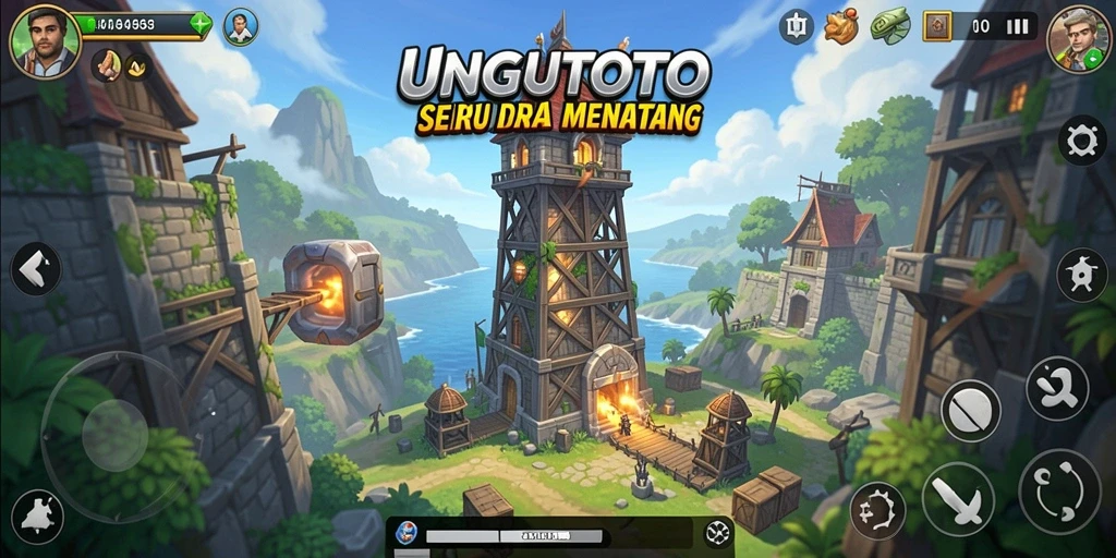 Tampilan gameplay dinamis dalam UNGUTOTO Tower Defense.