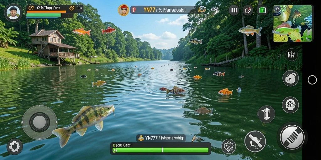 Screenshot gameplay YN777 menunjukkan keseruan memancing di lautan.